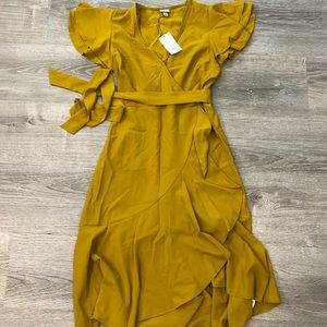 NWT yellow/gold ruffle midi dress